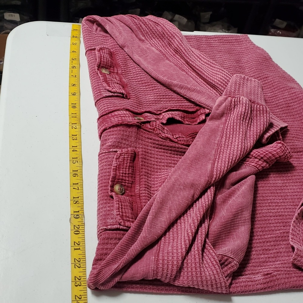 Pink Thermal Distressed Button Up Shirt Size 2XL Waffle Knit Bohemian Layer Fall - Picture 4 of 8
